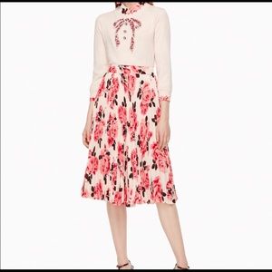 kate spade Cream Pleated Midi Skirt with Pink Rose Print
